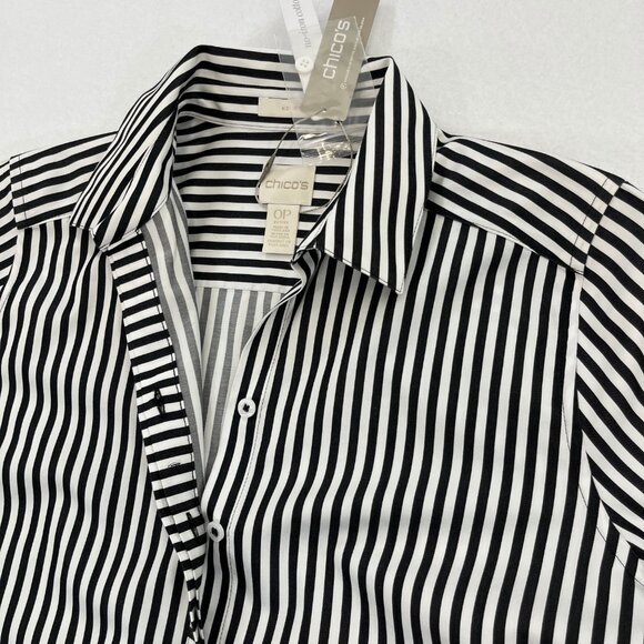 SOLD NWT CHICOS Size 0P Petite Small No-Iron Long Sleeve White Striped Shirt - Picture 6 of 16